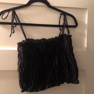 smocked tube top with tie straps